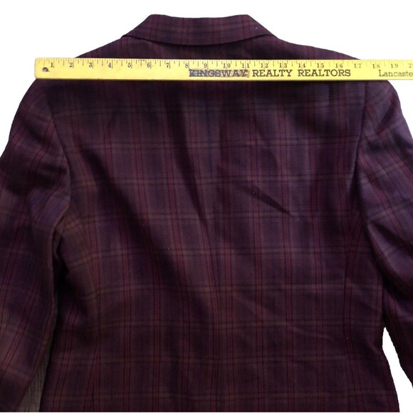 VTG Burberrys Scottish Lambswool Plaid Blazer Womens Sz 10 Burgundy 2 Button USA - Picture 12 of 15